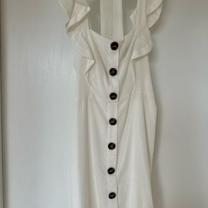 AQUA white ruffle mini button dress